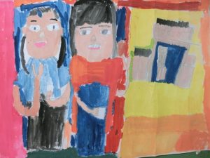 バスの中で仲良くお話し（中学部2年女）